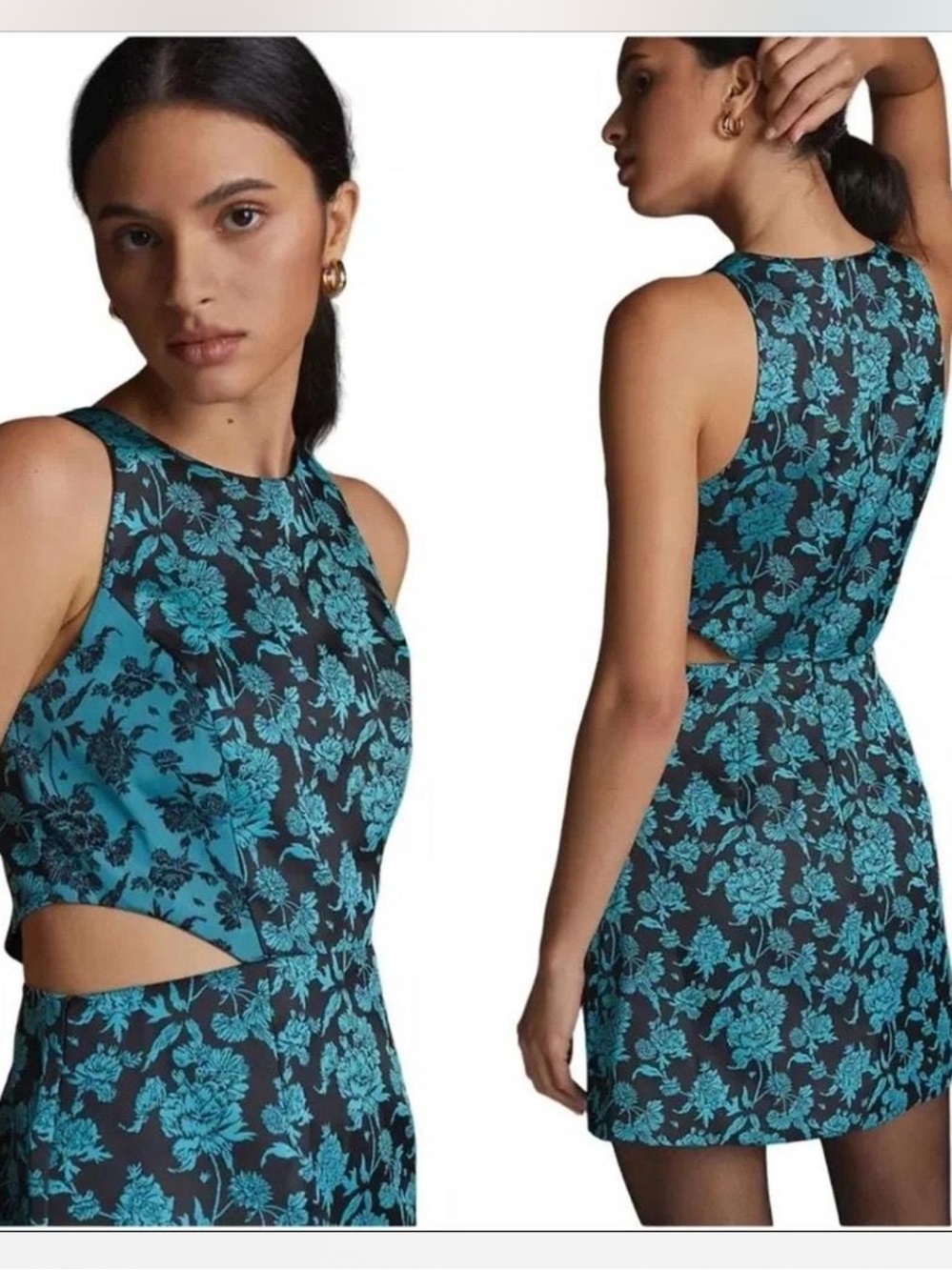 Hutch Floral Blue and Black Jacquard Dress